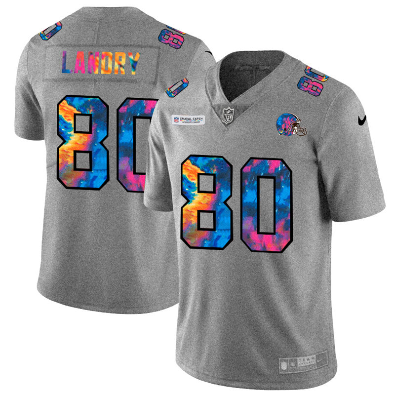 NFL Cleveland Browns #80 Jarvis Landry Men Nike MultiColor 2020  Crucial Catch  Jersey Grey->baltimore ravens->NFL Jersey